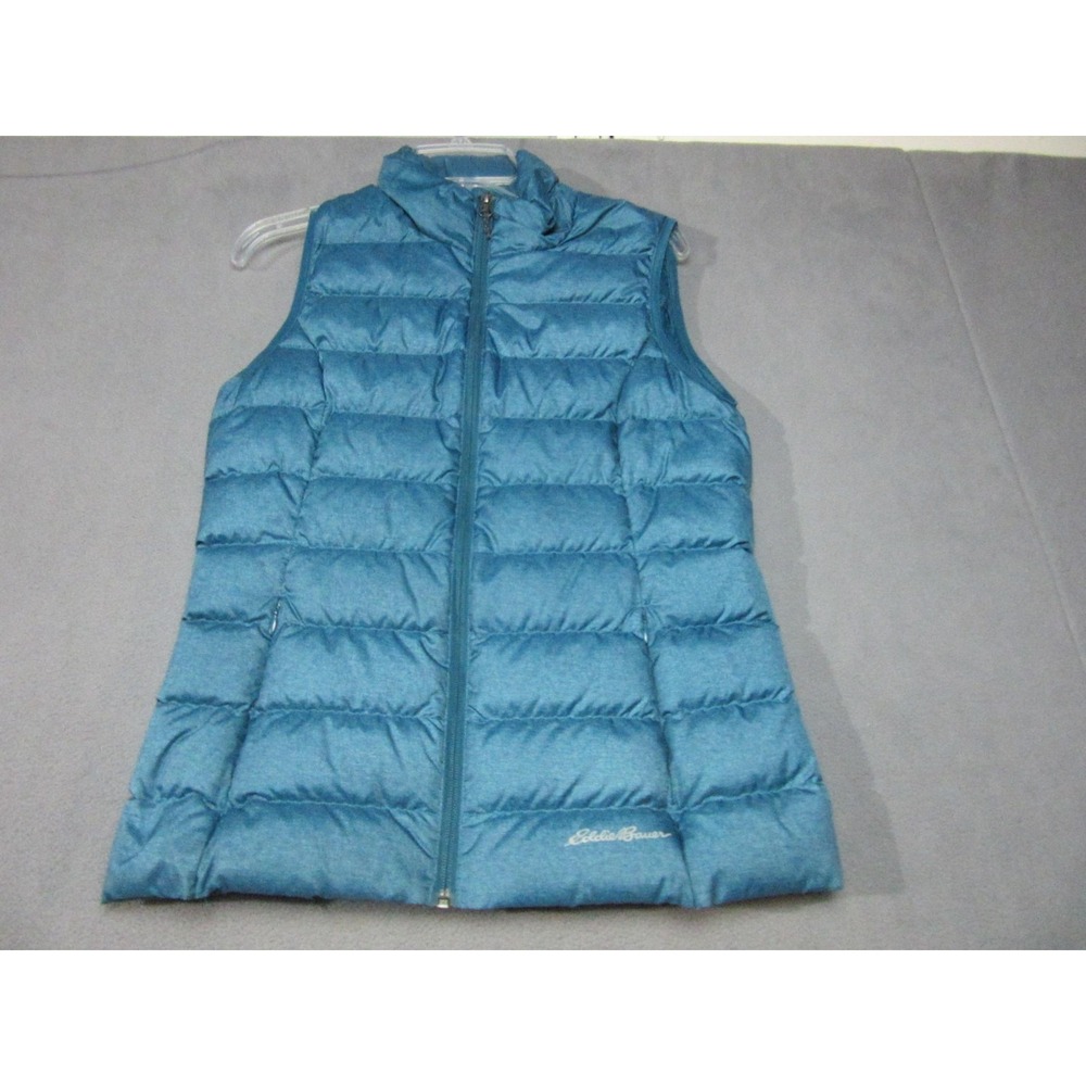 Eddie Bauer Down Puffer Vest Womens Small Blue EB650 Quilted Full Zip Outdoor